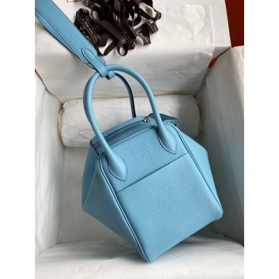 Hermes Lindy 26 Handmade Bag In Blue Atoll Clemence Leather