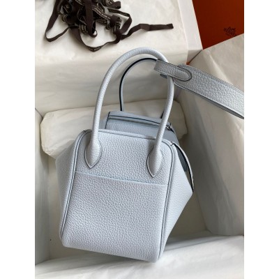 Hermes Lindy 26 Handmade Bag In Blue Brume Clemence Leather