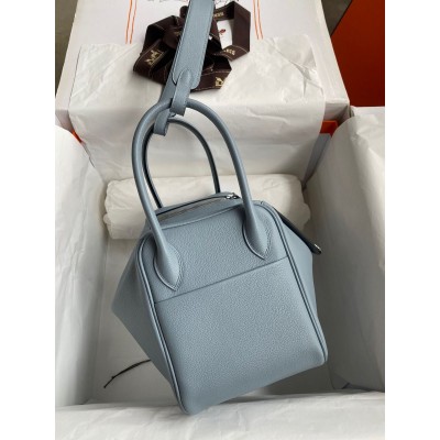 Hermes Lindy 26 Handmade Bag In Blue Lin Evercolor Leather