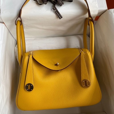 Hermes Lindy 26 Handmade Bag In Jaune Ambre Clemence Leather HSBS61721