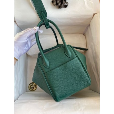 Hermes Lindy 26 Handmade Bag In Malachite Clemence Leather