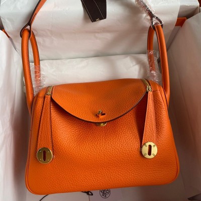 Hermes Lindy 26 Handmade Bag In Orange Clemence Leather HSBS61738