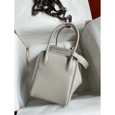 Hermes Lindy 26 Handmade Bag In Pearl Grey Clemence Leather