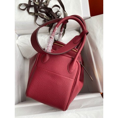 Hermes Lindy 26 Handmade Bag In Ruby Clemence Leather