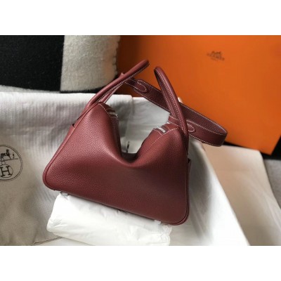 Hermes Lindy 26cm Bag In Bordeaux Clemence Leather PHW