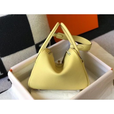 Hermes Lindy 26cm Bag In Jaune Poussin Clemence Leather GHW