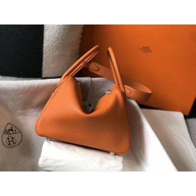 Hermes Lindy 26cm Bag In Orange Clemence Leather PHW