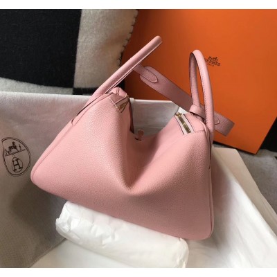 Hermes Lindy 26cm Bag In Pink Clemence Leather GHW