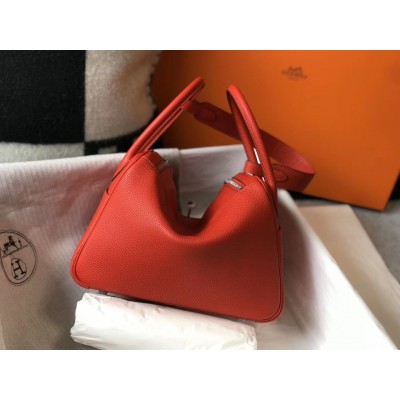 Hermes Lindy 26cm Bag In Red Clemence Leather PHW