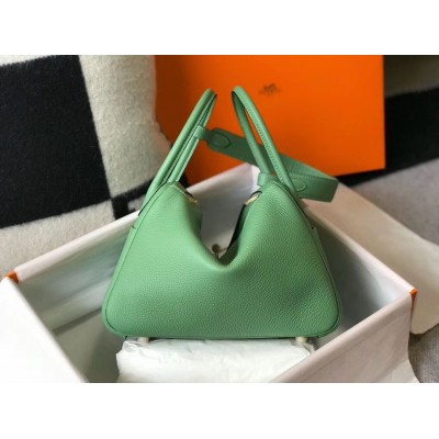 Hermes Lindy 26cm Bag In Vert Criquet Clemence Leather GHW