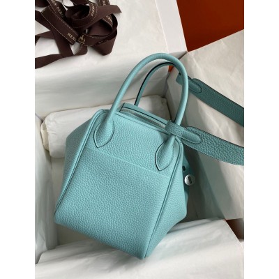 Hermes Lindy 30 Handmade Bag In Blue Atoll Clemence Leather