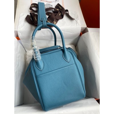 Hermes Lindy 30 Handmade Bag In Blue Jean Clemence Leather