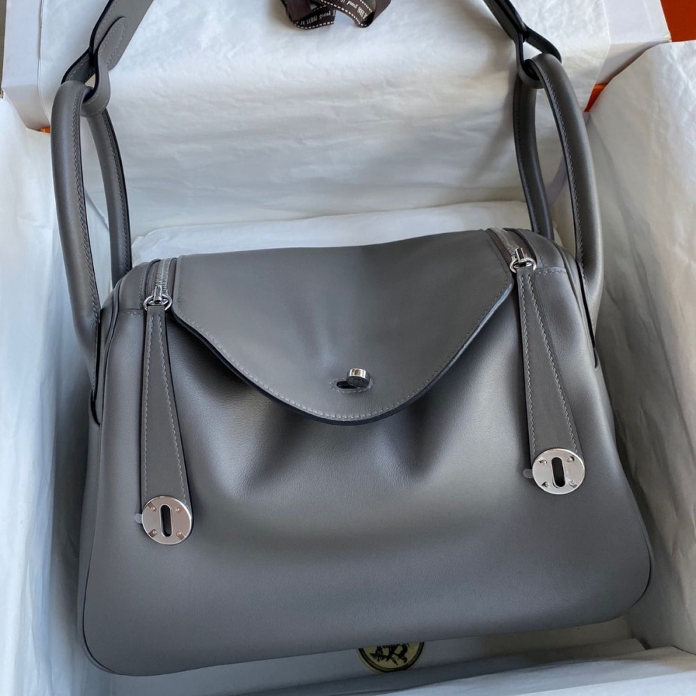 Hermes Lindy 30 Handmade Bag In Grey Swift Calfskin