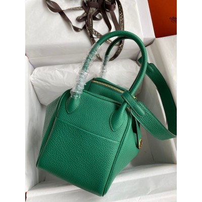 Hermes Lindy 30 Handmade Bag In Malachite Clemence Leather