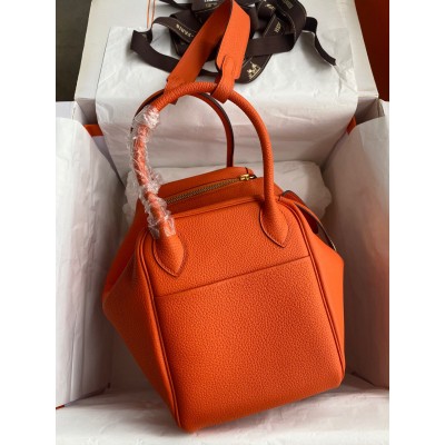 Hermes Lindy 30 Handmade Bag In Orange Clemence Leather