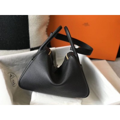 Hermes Lindy 30cm Bag In Black Clemence Leather GHW