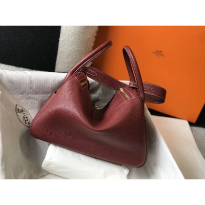 Hermes Lindy 30cm Bag In Bordeaux Clemence Leather GHW