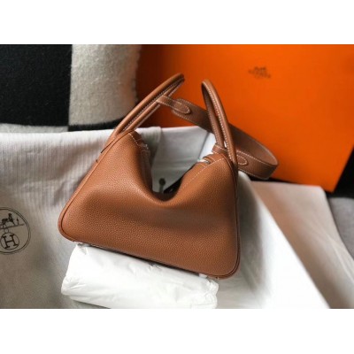 Hermes Lindy 30cm Bag In Gold Clemence Leather PHW