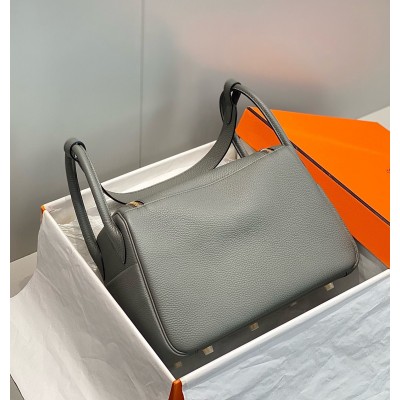 Hermes Lindy 30cm Bag In Gris Meyer Clemence Leather GHW