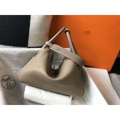 Hermes Lindy 30cm Bag In Gris Tourterelle Clemence Leather GHW