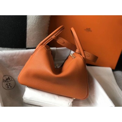 Hermes Lindy 30cm Bag In Orange Clemence Leather GHW