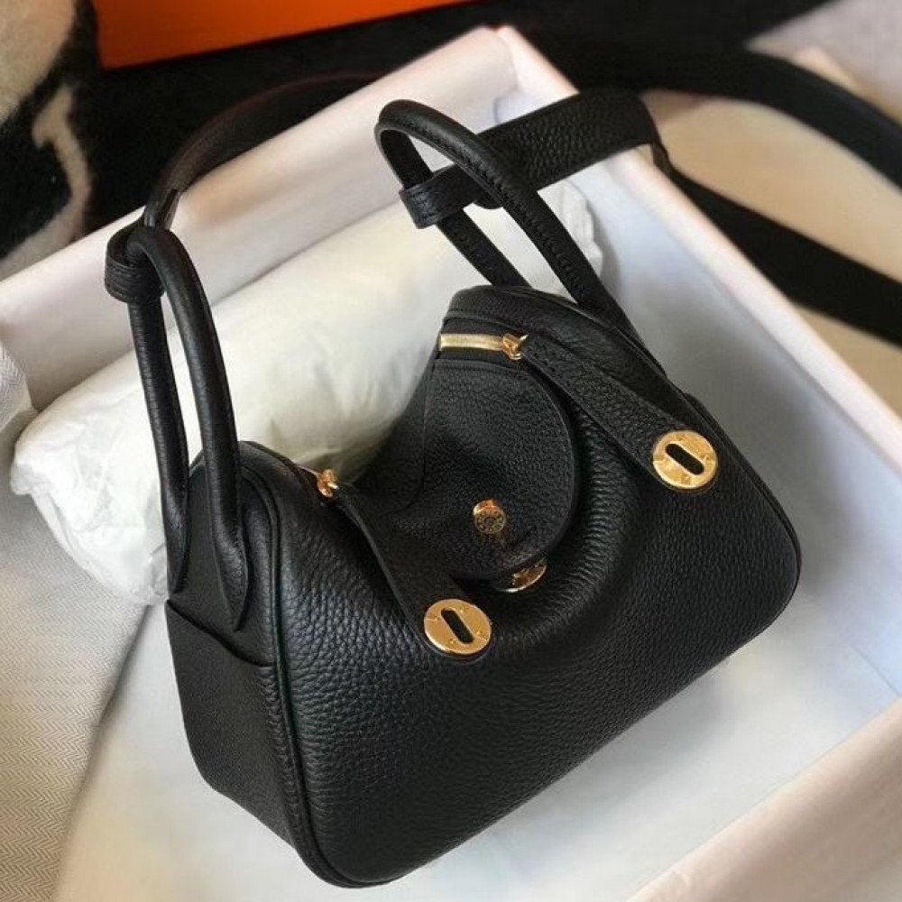 Hermes Lindy Mini Bag In Black Clemence Leather GHW