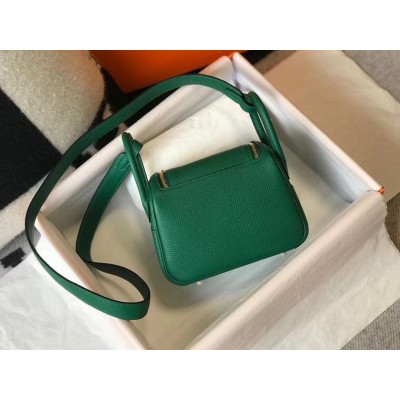 Hermes Lindy Mini Bag In Green Clemence Leather GHW