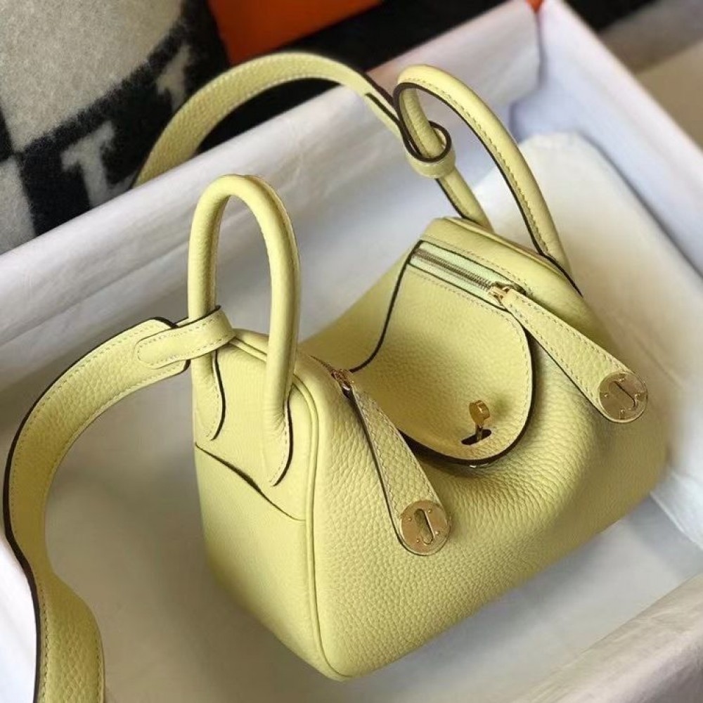 Hermes Lindy Mini Bag In Jaune Poussin Clemence Leather GHW