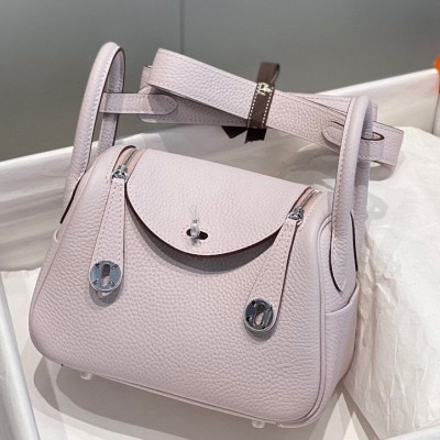 Hermes Lindy Mini Bag In Mauve Pale Clemence Leather PHW HSBS61786