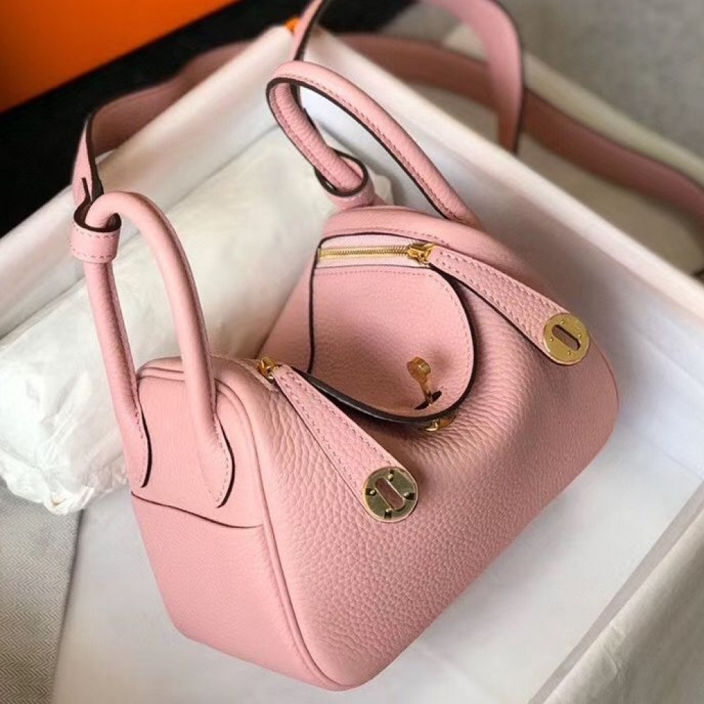 Hermes Lindy Mini Bag In Pink Clemence Leather GHW