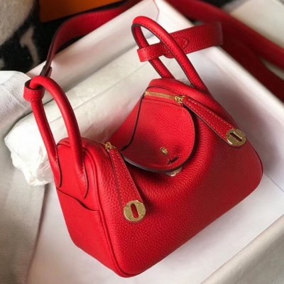 Hermes Lindy Mini Bag In Red Clemence Leather GHW HSBS61760