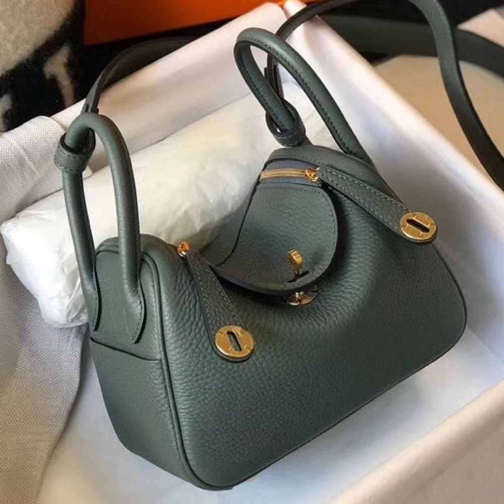 Hermes Lindy Mini Bag In Vert Amande Clemence Leather GHW