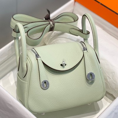 Hermes Lindy Mini Bag In Vert Fizz Clemence Leather PHW HSBS61789