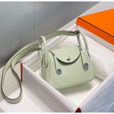 Hermes Lindy Mini Bag In Vert Fizz Clemence Leather PHW