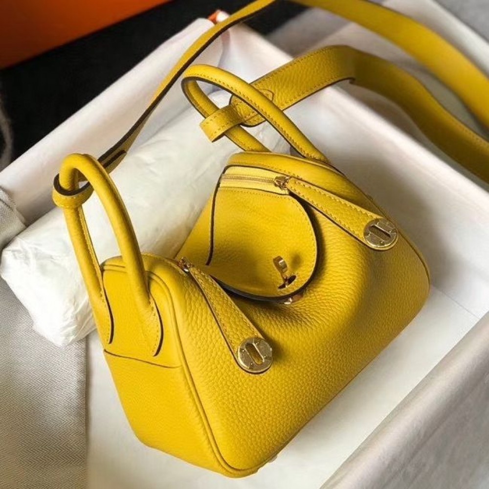 Hermes Lindy Mini Bag In Yellow Clemence Leather GHW