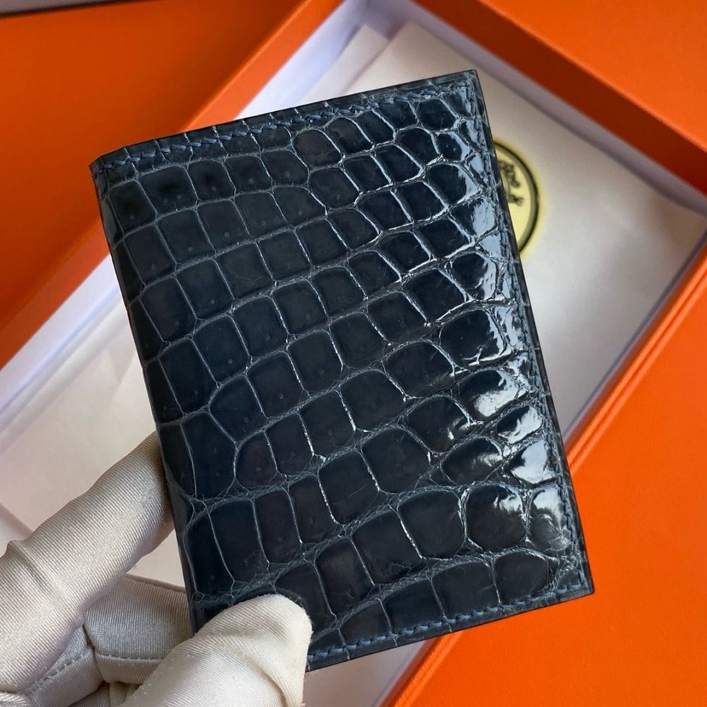 Hermes MC2 Euclide Card Holder in Blue Colvert Shiny Alligator Leather