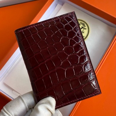 Hermes MC2 Euclide Card Holder in Bordeaux Shiny Alligator Leather HSBS61818