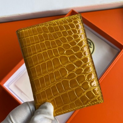 Hermes MC2 Euclide Card Holder in Jaune Ambre Shiny Alligator Leather HSBS61838