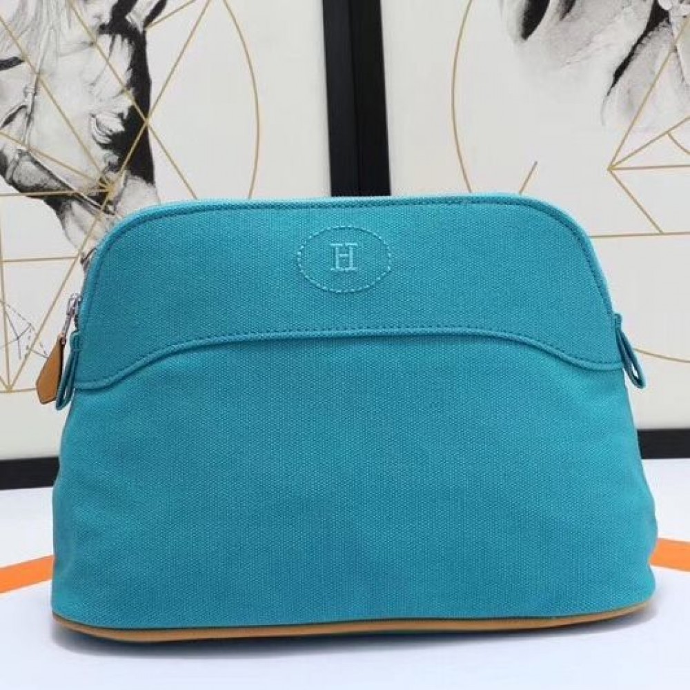 Hermes Medium Bolide Travel Case In Blue Horizon Cotton