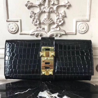 Hermes Medor Clutch Bag In Black Crocodile Leather HSBS61811