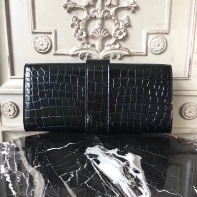 Hermes Medor Clutch Bag In Black Crocodile Leather