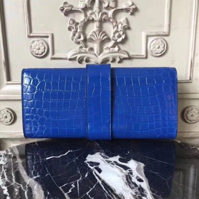 Hermes Medor Clutch Bag In Blue Crocodile Leather