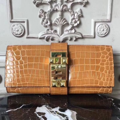 Hermes Medor Clutch Bag In Camarel Crocodile Leather HSBS61819