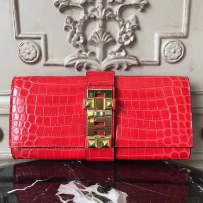 Hermes Medor Clutch Bag In Cherry Crocodile Leather HSBS61825