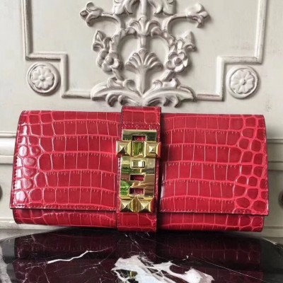 Hermes Medor Clutch Bag In Red Crocodile Leather HSBS61849