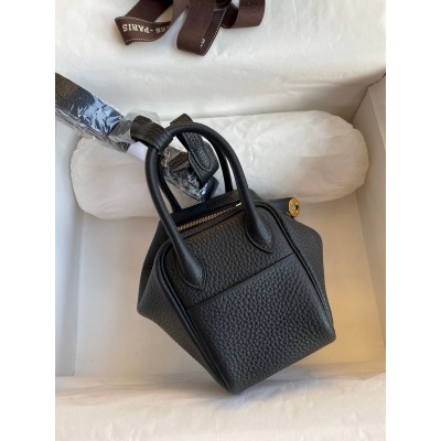 Hermes Mini Lindy Handmade Bag In Black Clemence Leather