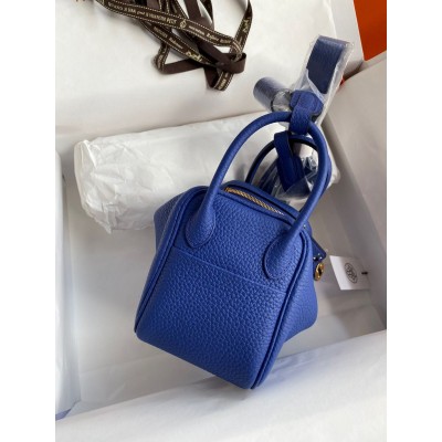 Hermes Mini Lindy Handmade Bag In Blue Electric Clemence Leather