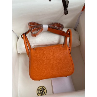 Hermes Mini Lindy Handmade Bag In Orange Clemence Leather