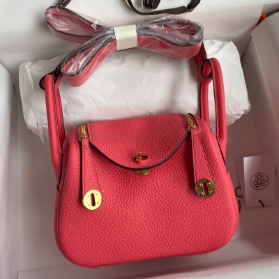 Hermes Mini Lindy Handmade Bag In Rose Lipstick Clemence Leather HSBS61889