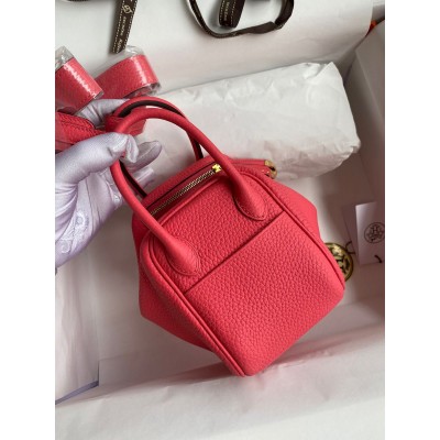 Hermes Mini Lindy Handmade Bag In Rose Lipstick Clemence Leather